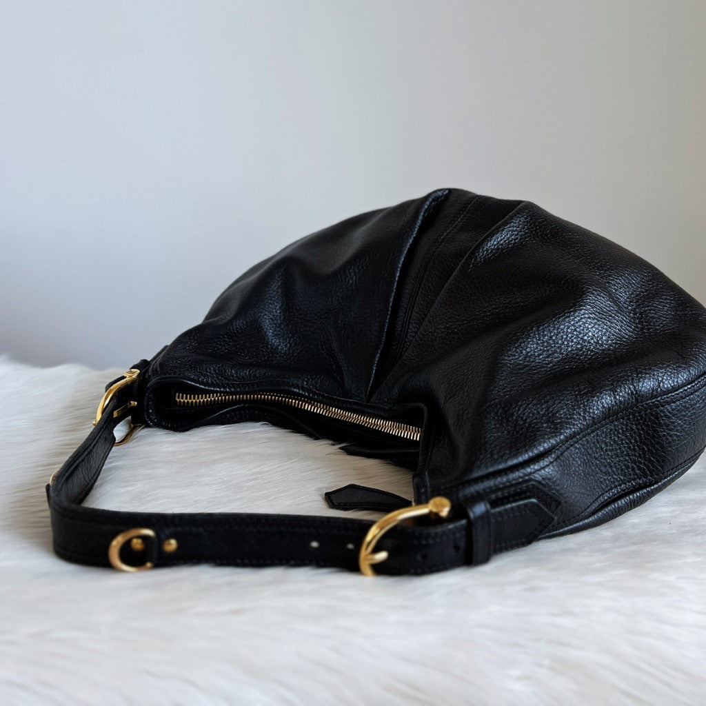 Burberry Black Leather Front Logo Slouchy Half Moon Shoulder Bag