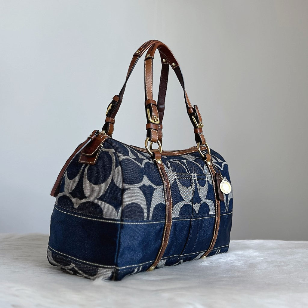 Coach Denim Monogram Boston Shoulder Bag