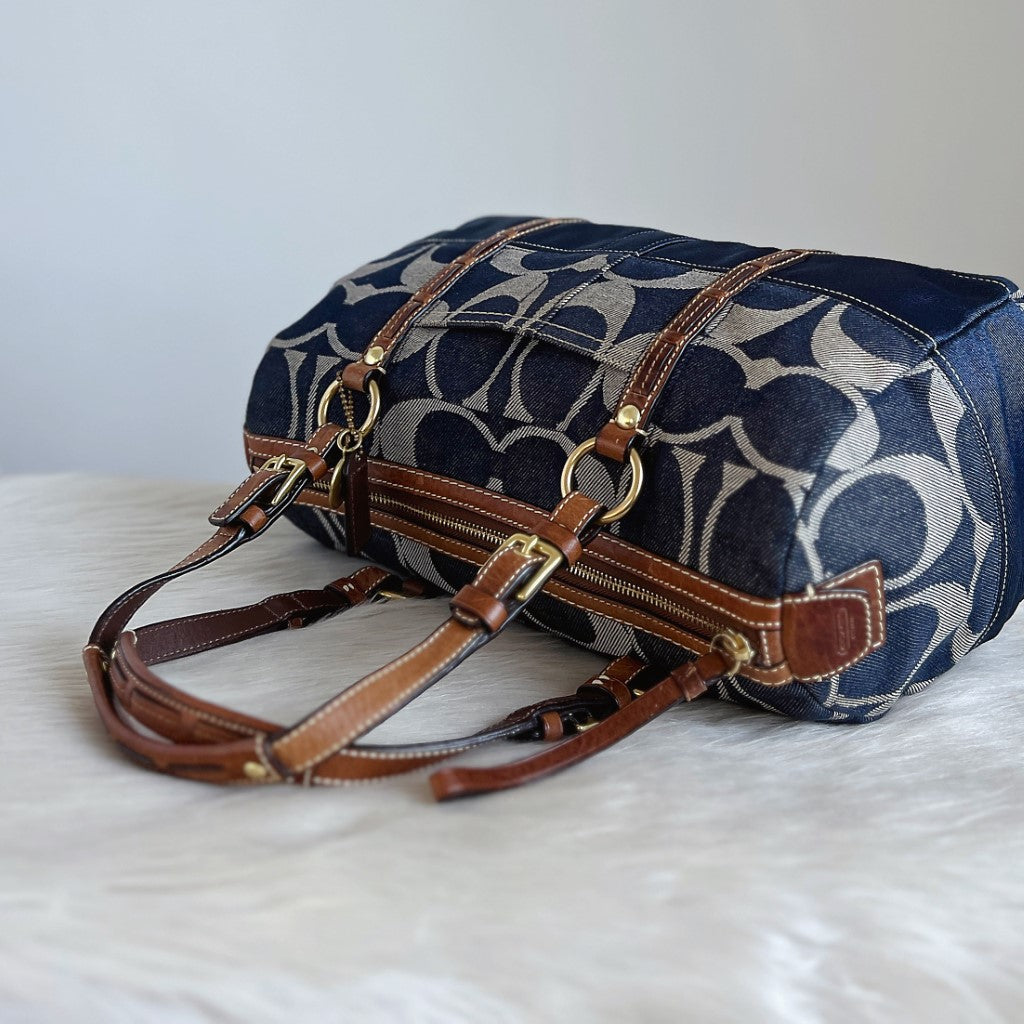 Coach Denim Monogram Boston Shoulder Bag