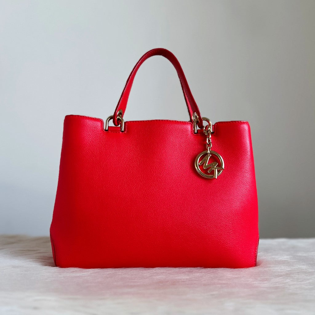 Michael Kors Red Leather Triple Compartment Tote Bag