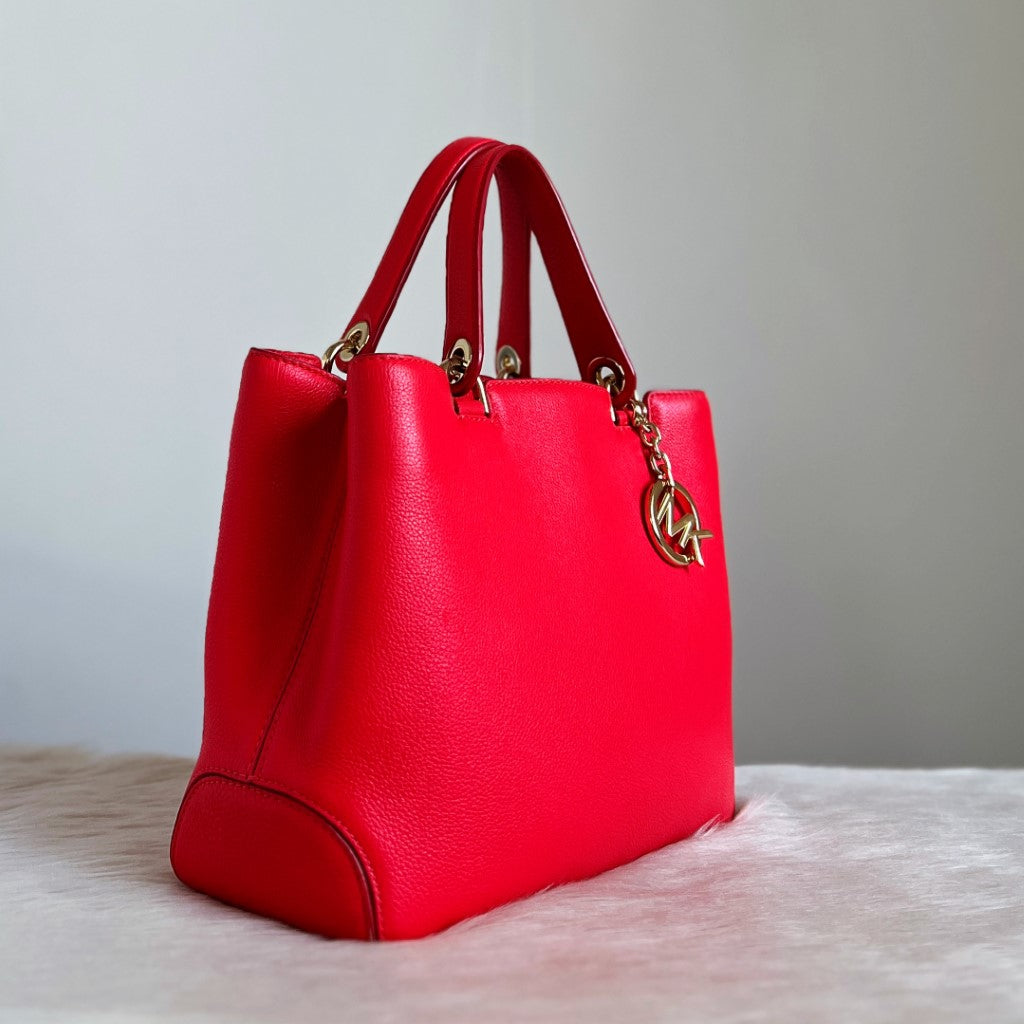 Michael Kors Red Leather Triple Compartment Tote Bag