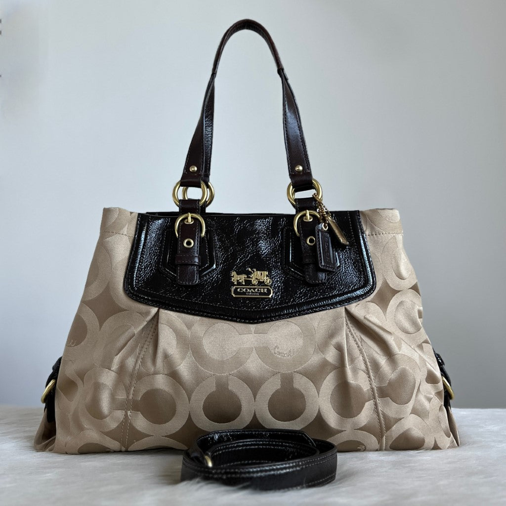 Coach Signature Monogram Triple Compartment 2 Way Shoulder Bag