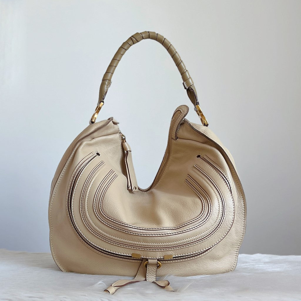 Chloe Iconic Beige Leather Marcie Large Shoulder Bag