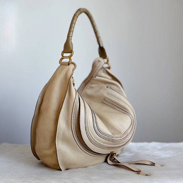 Chloe Iconic Beige Leather Marcie Large Shoulder Bag