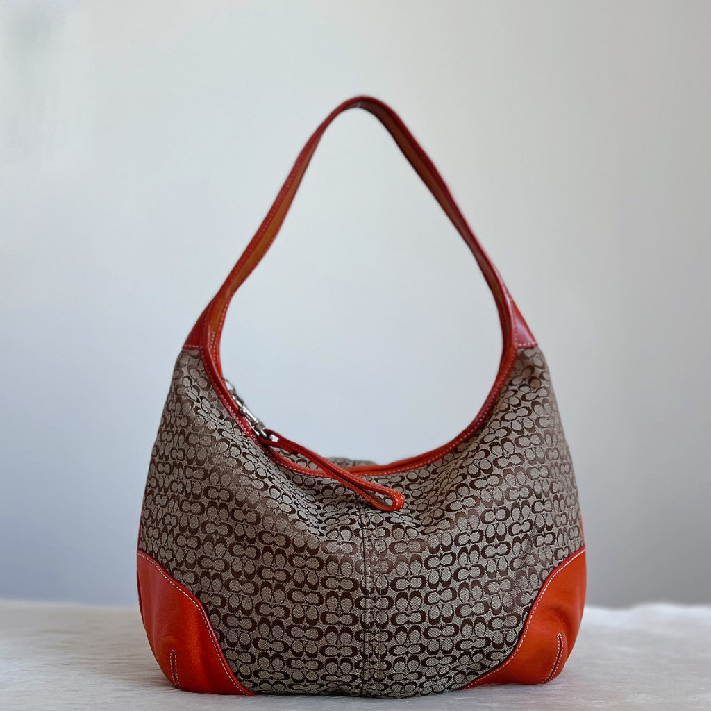 Coach Orange Leather Monogram Patchwork Half Moon Shoulder Bag