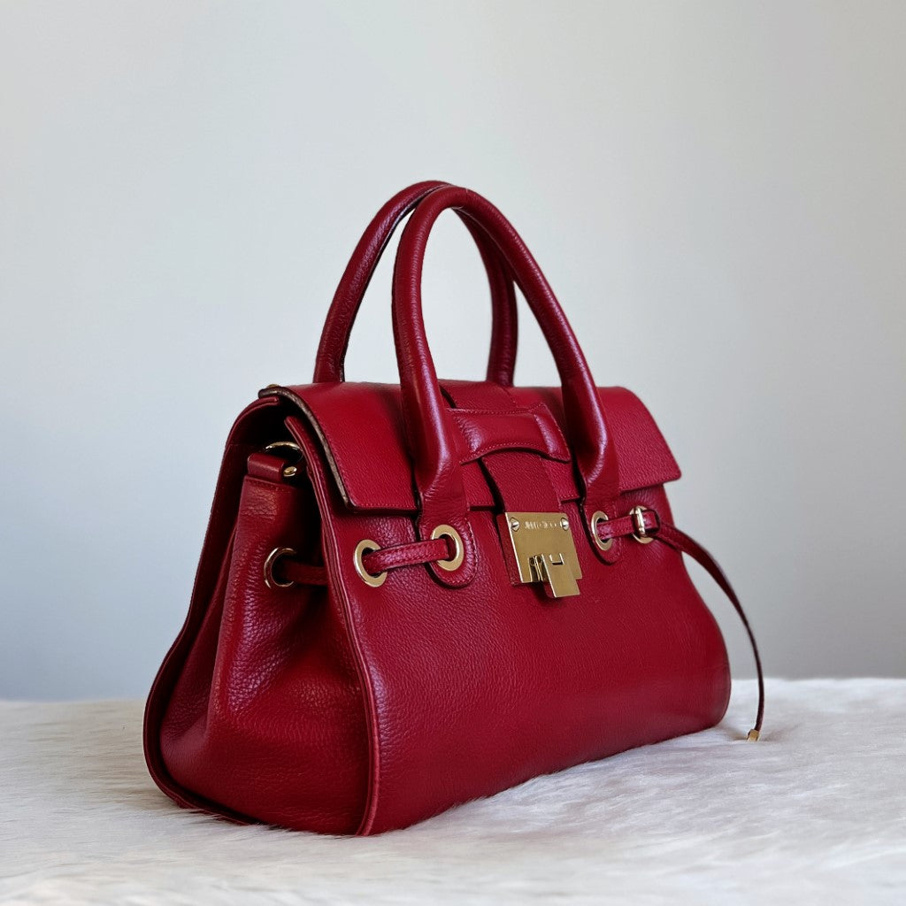 Jimmy Choo Red Leather Front Buckle 2 Way Shoulder Bag