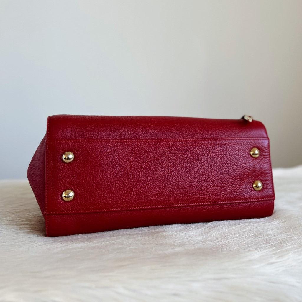 Jimmy Choo Red Leather Front Buckle 2 Way Shoulder Bag