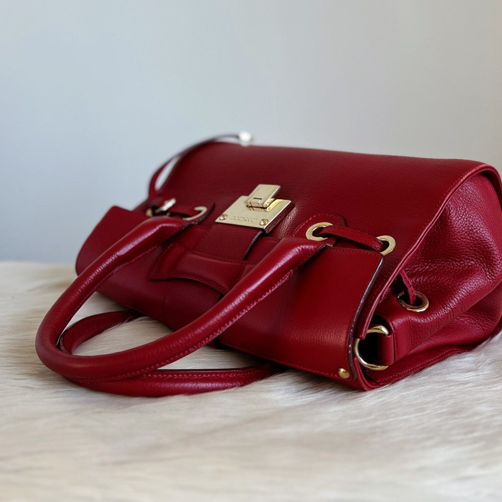 Jimmy Choo Red Leather Front Buckle 2 Way Shoulder Bag