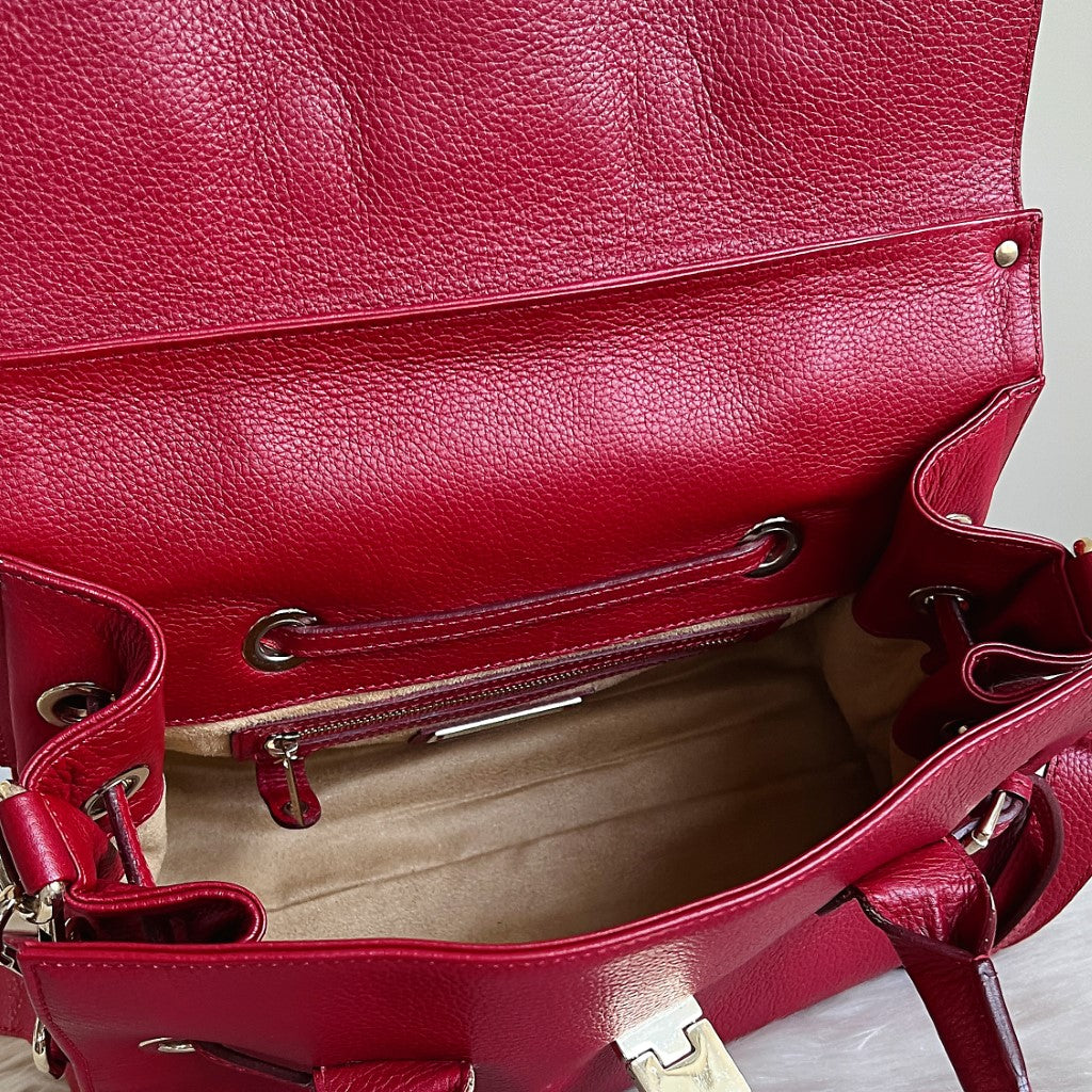 Jimmy Choo Red Leather Front Buckle 2 Way Shoulder Bag