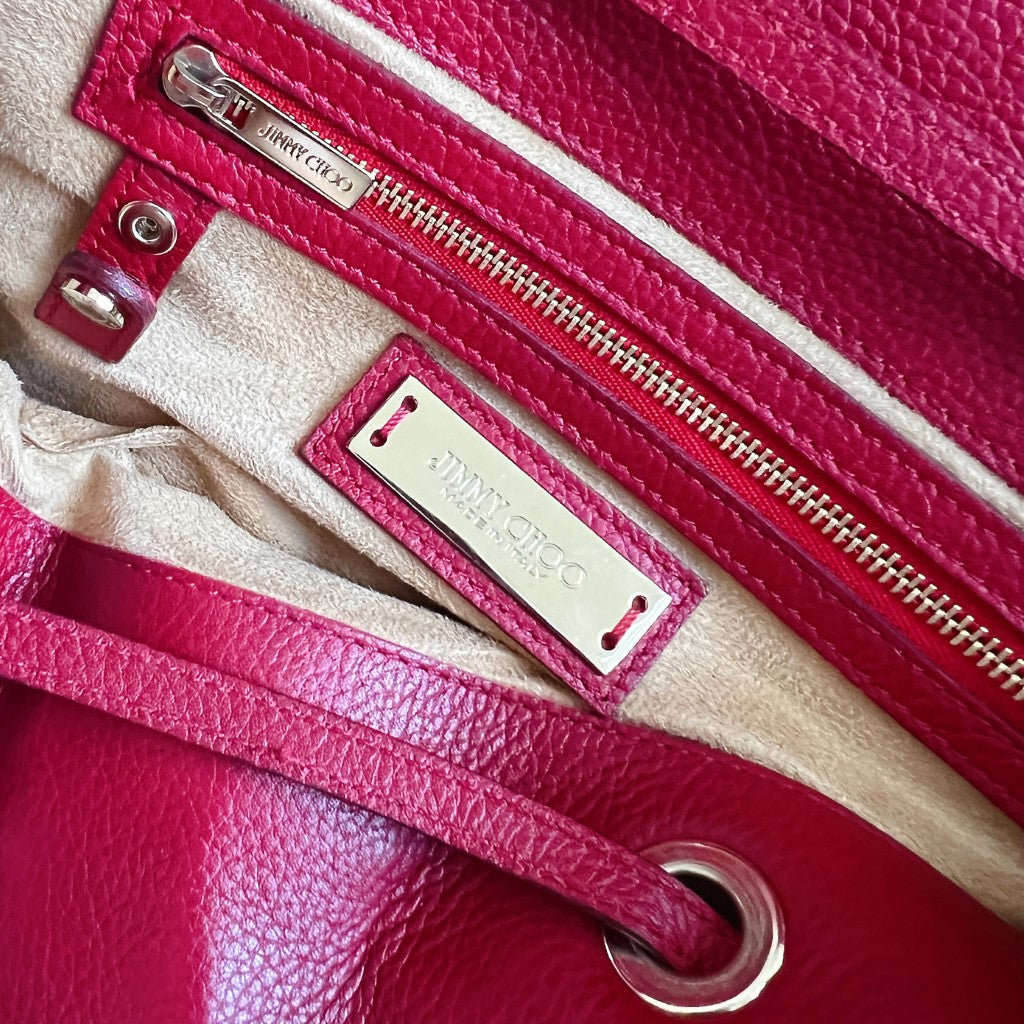 Jimmy Choo Red Leather Front Buckle 2 Way Shoulder Bag