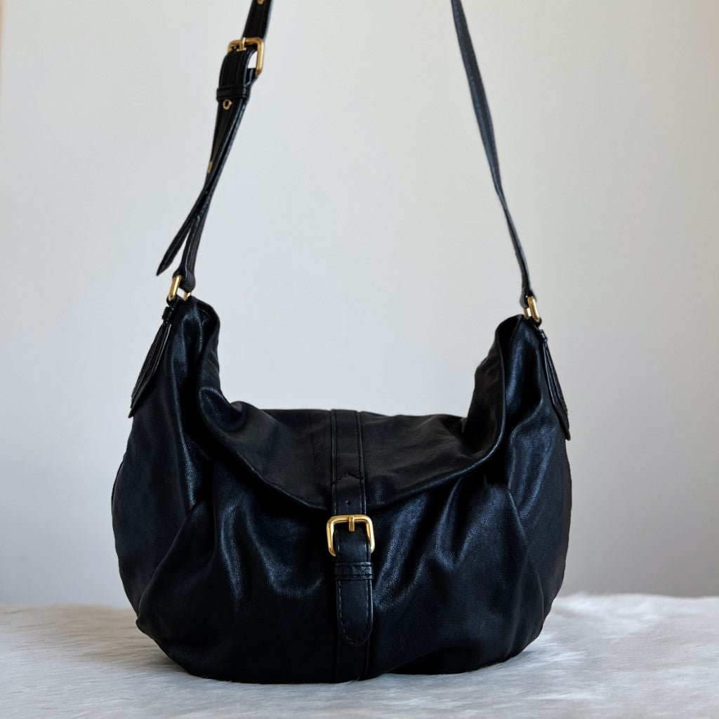 Marc Jacobs Black Leather Front Buckle Crossbody Shoulder Bag