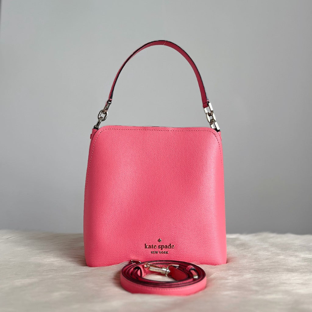 Kate Spade Bright Pink Leather Bucket 2 Way Shoulder Bag Like New