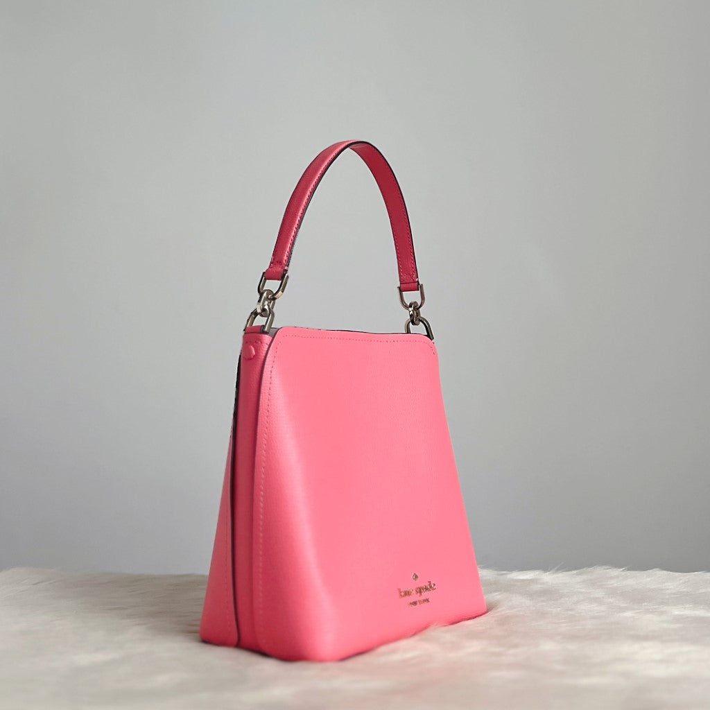 Kate Spade Bright Pink Leather Bucket 2 Way Shoulder Bag Like New