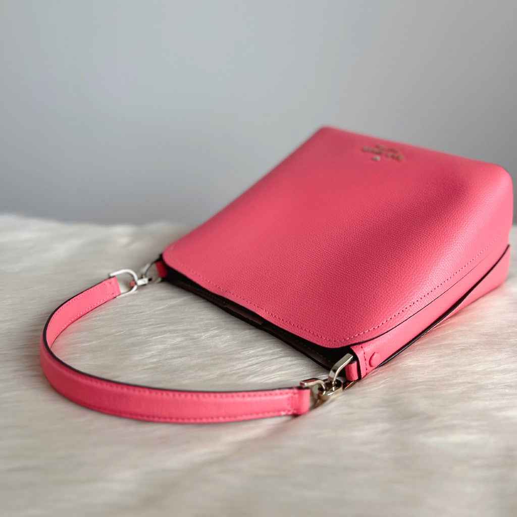 Kate Spade Bright Pink Leather Bucket 2 Way Shoulder Bag Like New