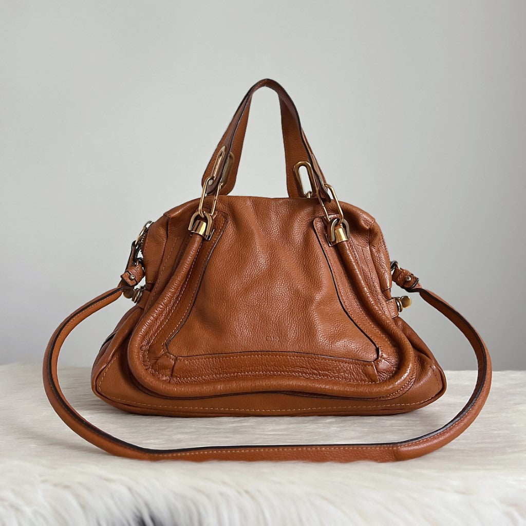 Chloe Iconic Caramel Leather Paraty 2 Way Shoulder Bag Excellent