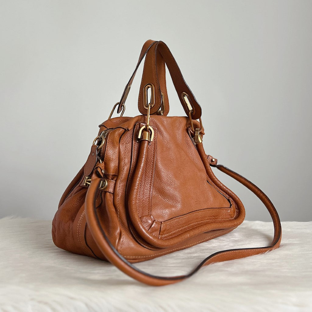 Chloe Iconic Caramel Leather Paraty 2 Way Shoulder Bag Excellent