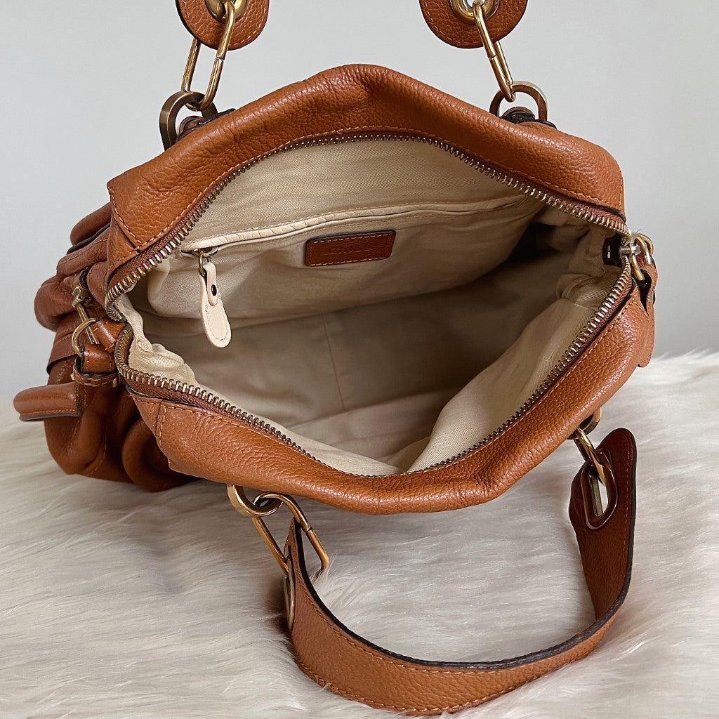 Chloe Iconic Caramel Leather Paraty 2 Way Shoulder Bag Excellent