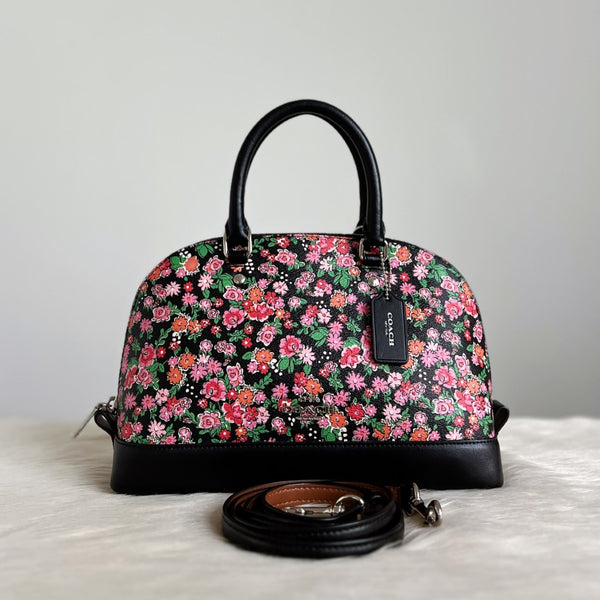 Coach Floral Pattern Leather Charm Detail 2 Way Shoulder Bag Like New