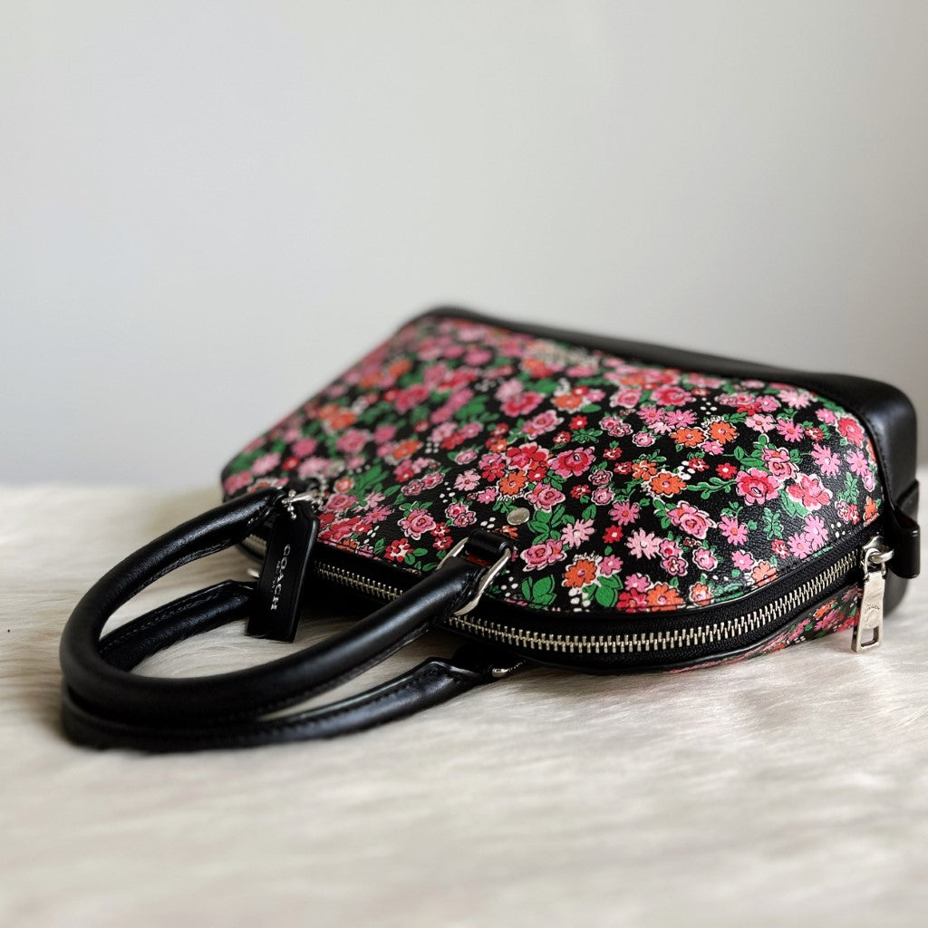 Coach Floral Pattern Leather Charm Detail 2 Way Shoulder Bag Like New