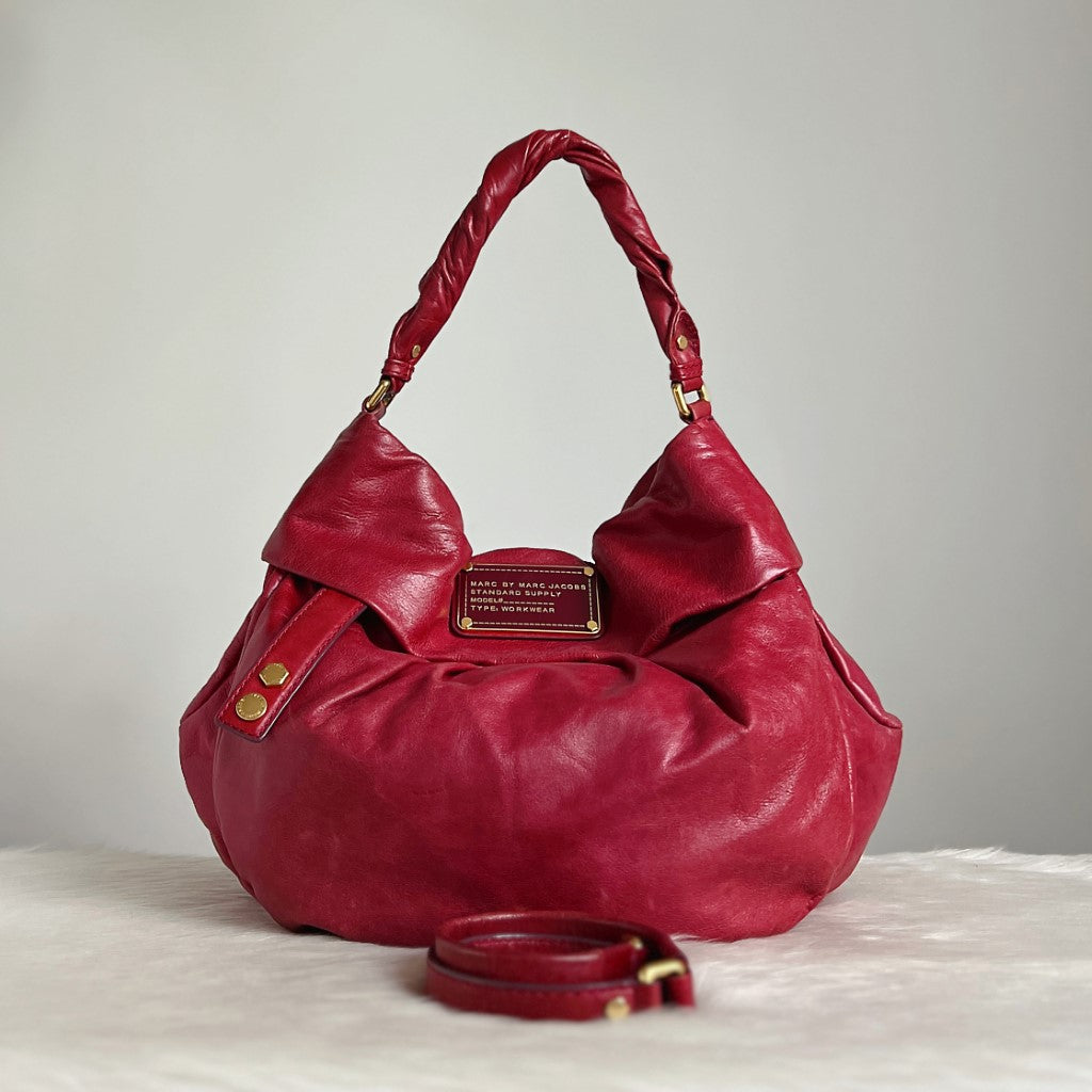 Marc Jacobs Maroon Leather Front Logo 2 Way Shoulder Bag