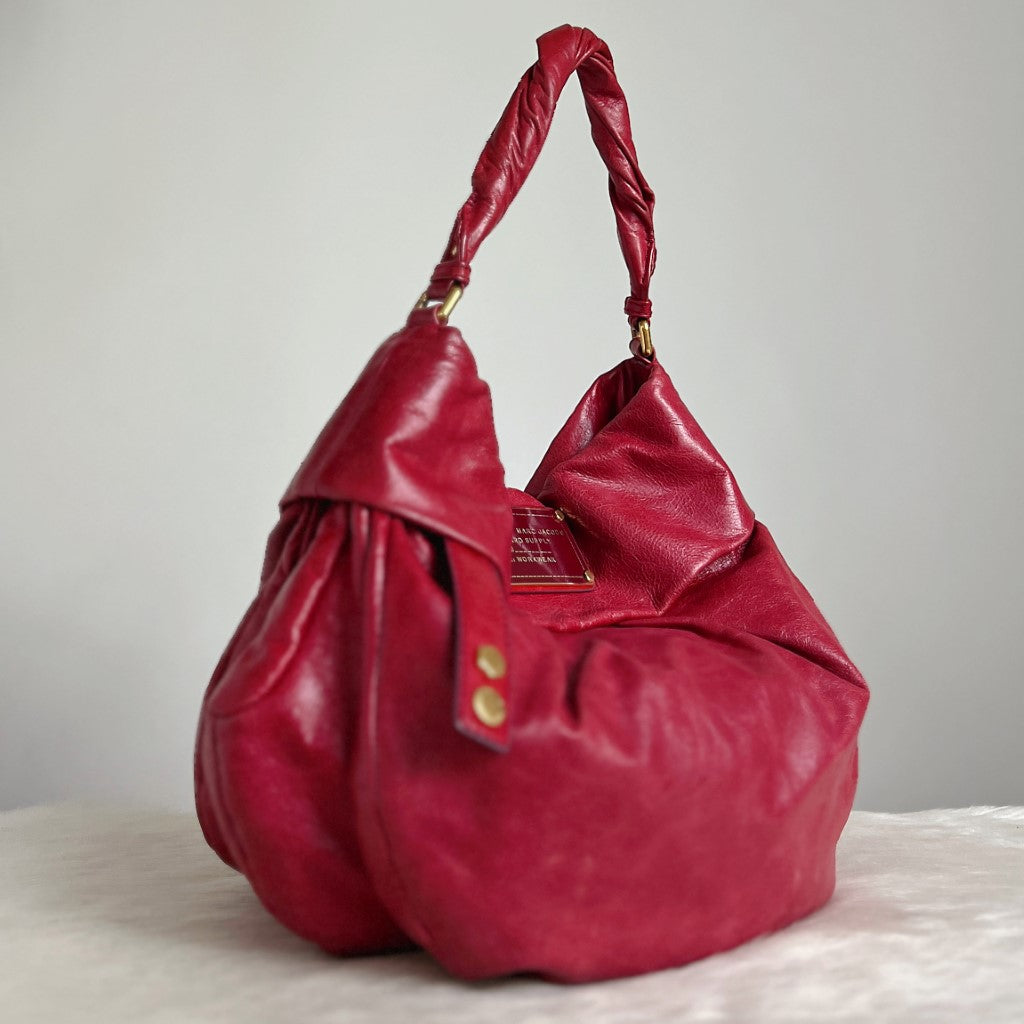 Marc Jacobs Maroon Leather Front Logo 2 Way Shoulder Bag