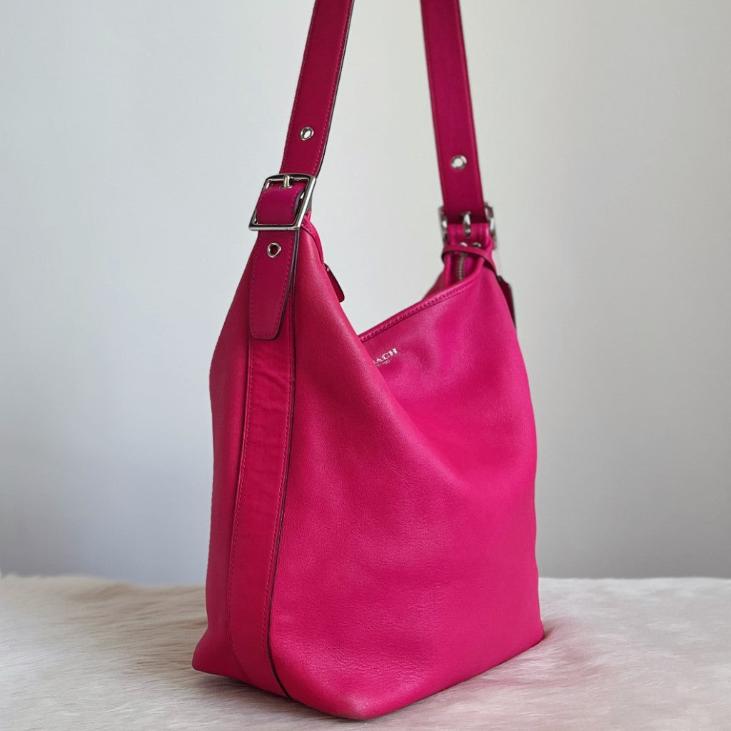 Coach Fuchsia Leather Tassel Detail Crossbody Shoulder Bag