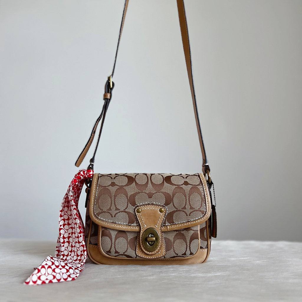 Coach Monogram Scarf Turn Lock Detail Crossbody Shoulder Bag