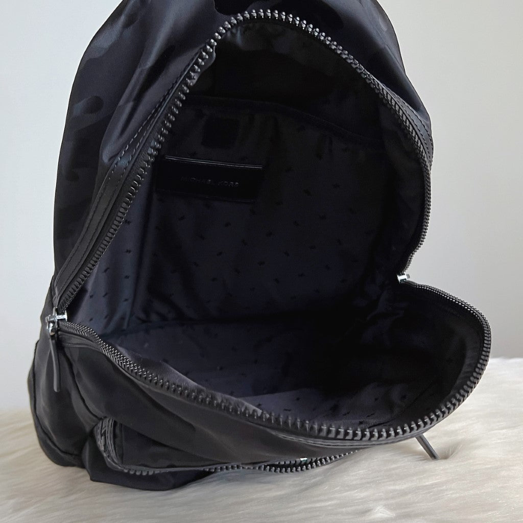 Michael Kors Black Leather Trim Front Pocket Backpack Like New