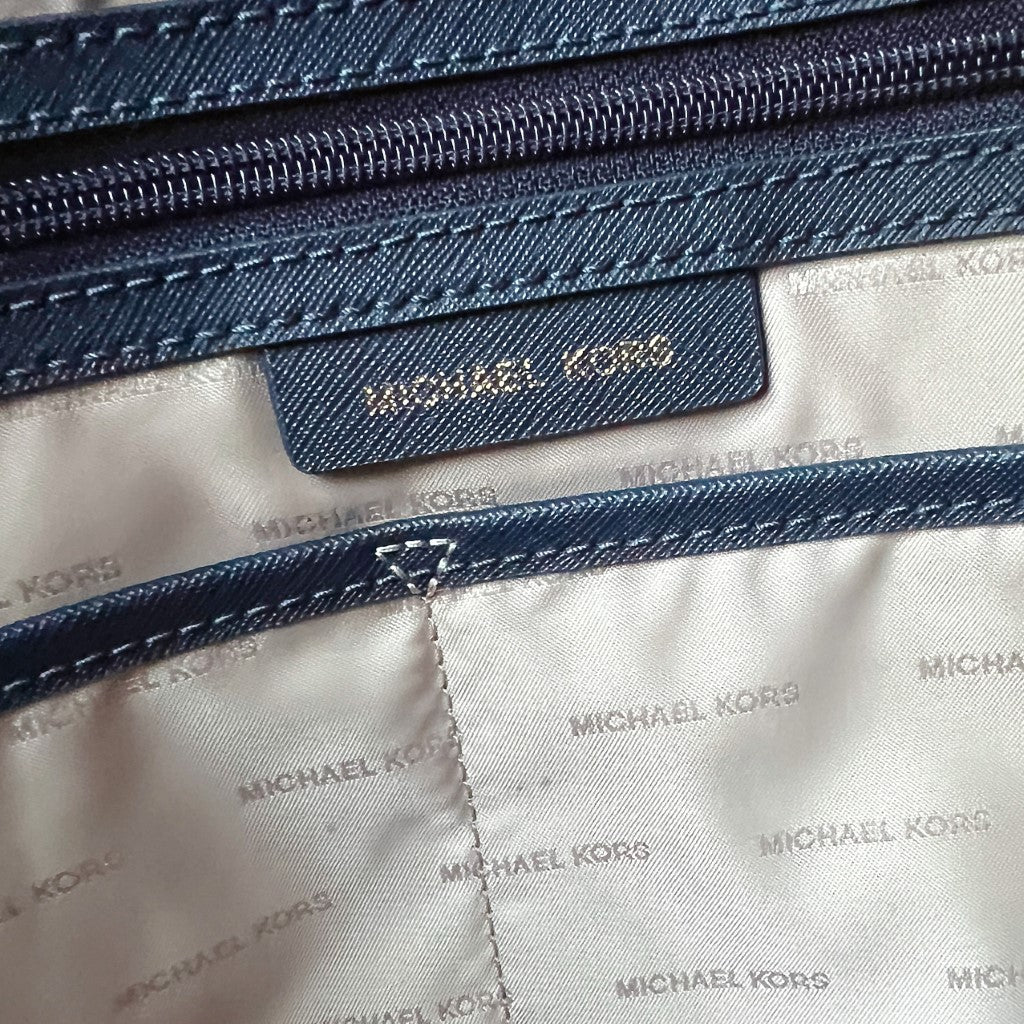 Michael Kors Navy Leather MK Charm Career Shoulder Bag Excellent