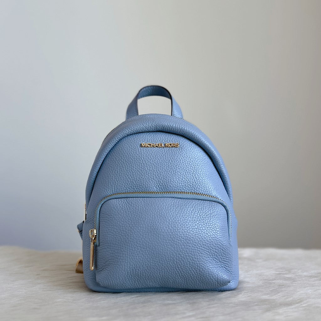 Michael Kors Light Blue Leather Front Pocket Small Backpack Excellent