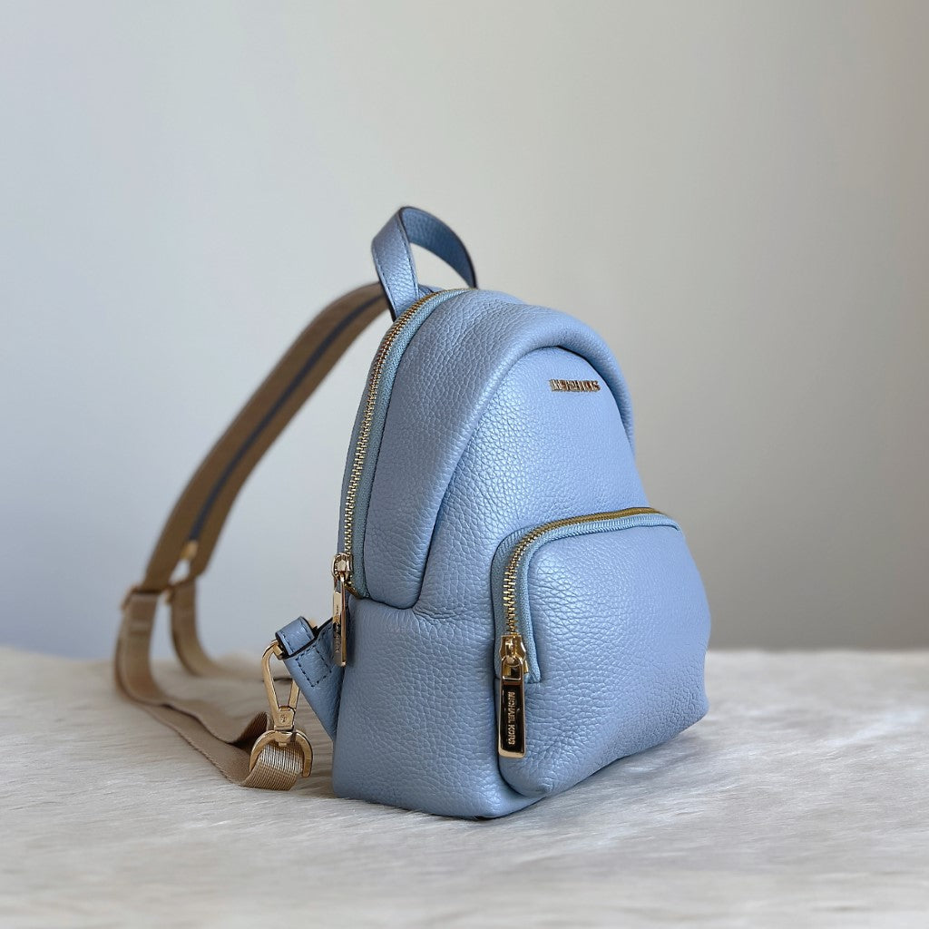 Michael Kors Light Blue Leather Front Pocket Small Backpack Excellent