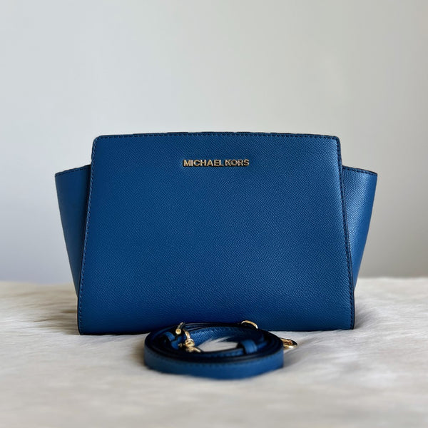 Michael Kors Blue Leather Selma Crossbody Shoulder Bag Excellent