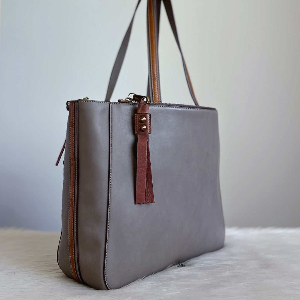 Chloe Grey Leather Triple Compartment Career Shoulder Bag