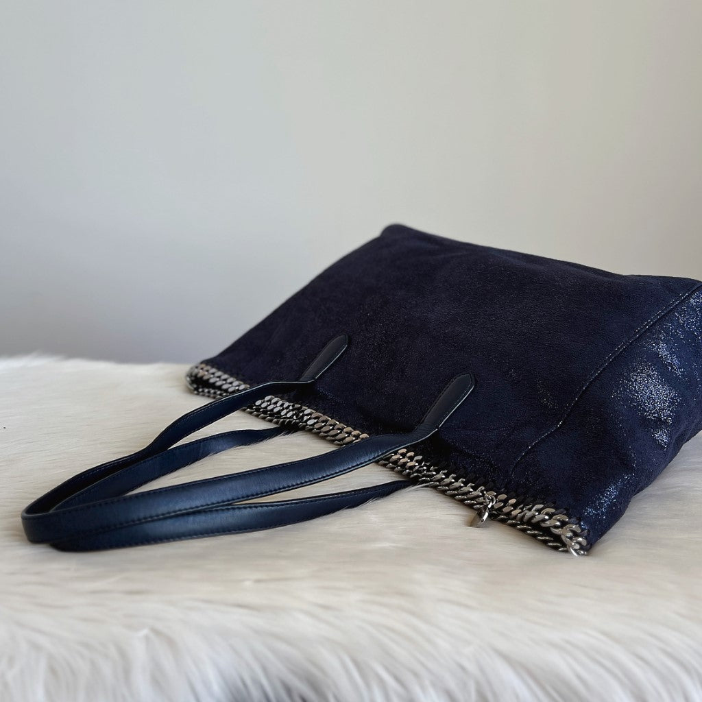 Stella McCartney Navy Signature Falabella Chain Edge Shoulder Bag Excellent