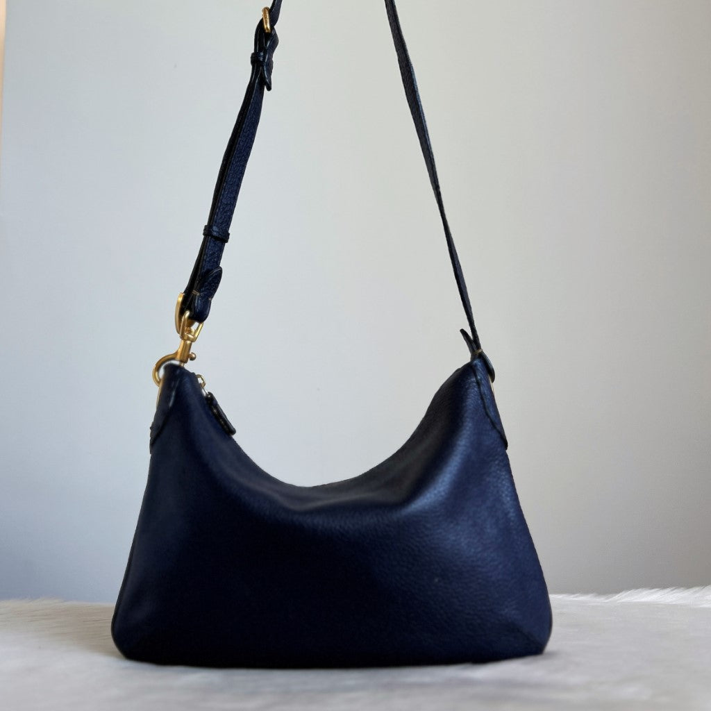 Fendi Dark Navy Leather Slouchy Crossbody Shoulder Bag