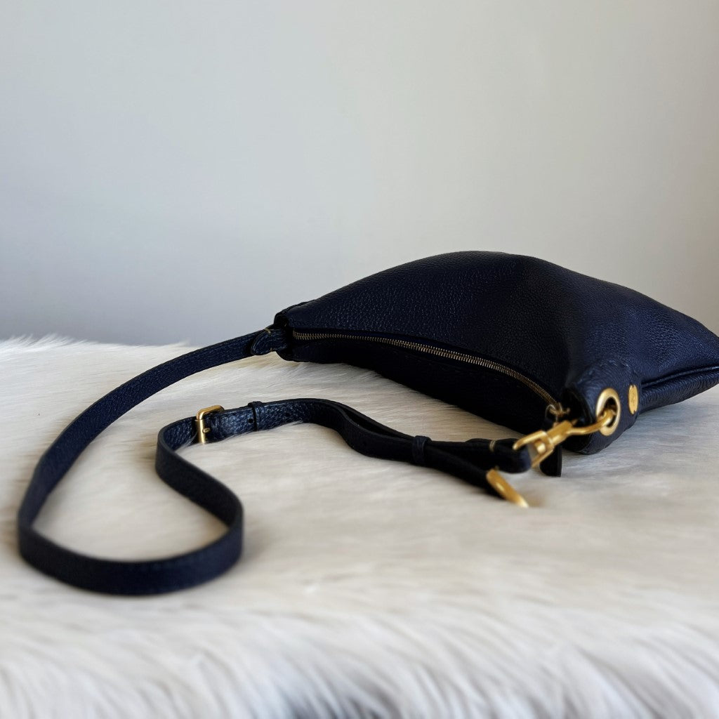 Fendi Dark Navy Leather Slouchy Crossbody Shoulder Bag