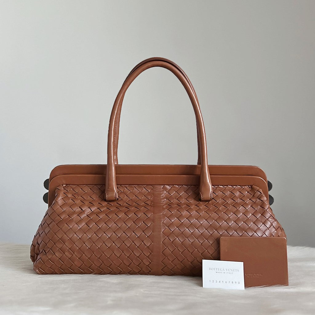 Bottega Veneta Caramel Signature Intrecciato Leather Doctor Shoulder Bag