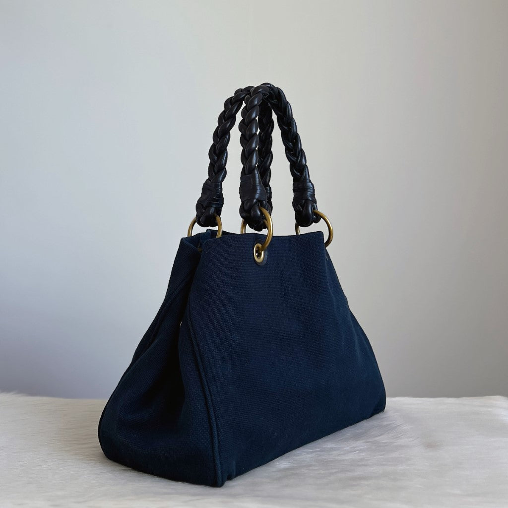 Bottega Veneta Dark Navy Pleated Strap Shoulder Bag