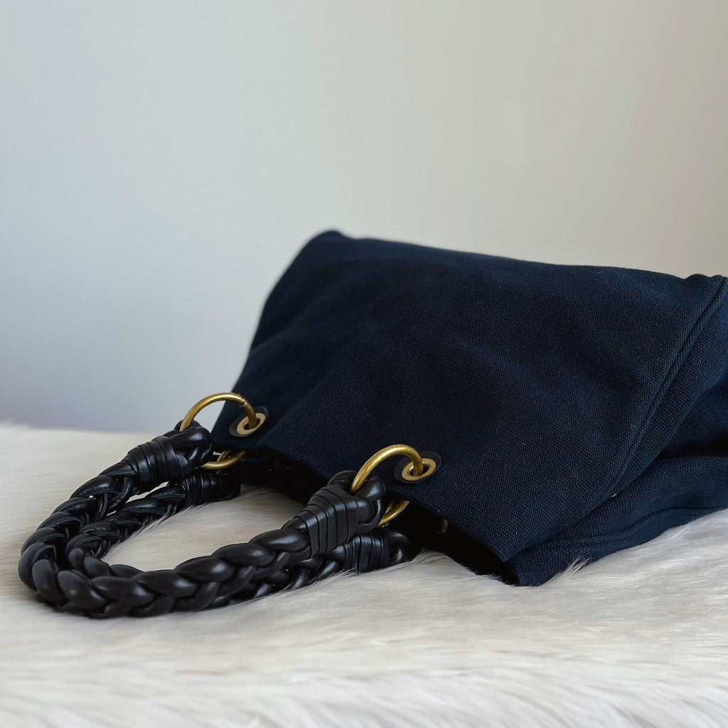 Bottega Veneta Dark Navy Pleated Strap Shoulder Bag