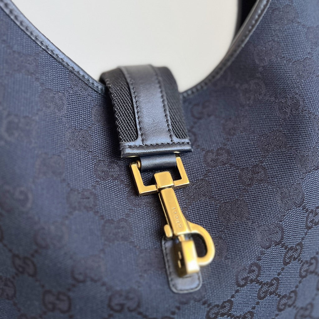 Gucci Black Double G Monogram Front Buckle Detail Shoulder Bag