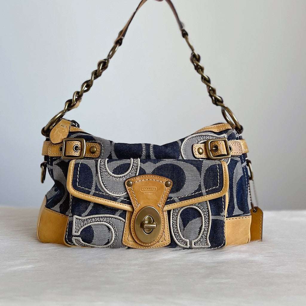 Coach Denim Monogram Turn Lock Shoulder Bag