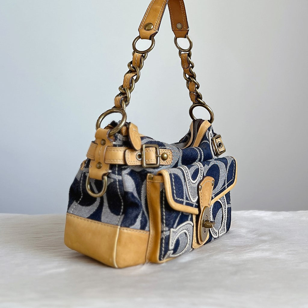 Coach Denim Monogram Turn Lock Shoulder Bag