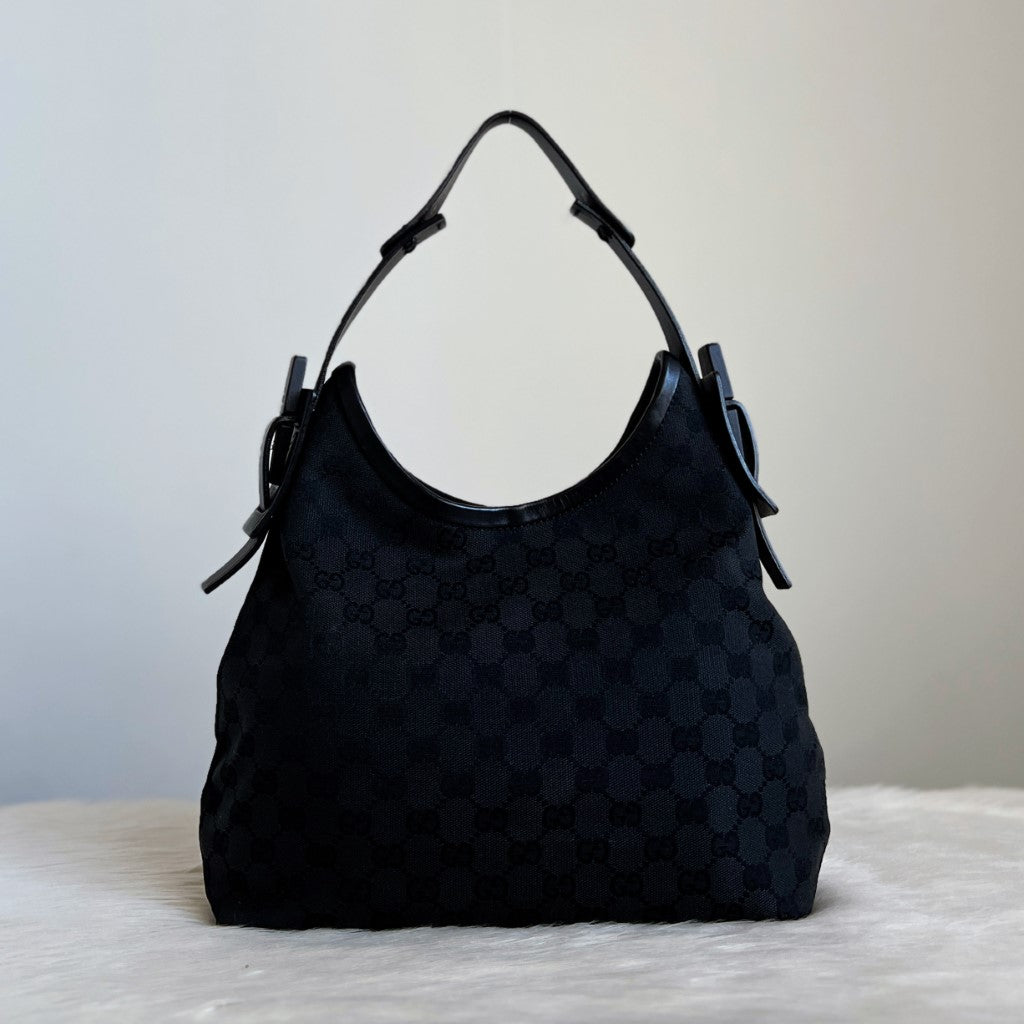 Gucci Black Double G Monogram Side Strap Detail Shoulder Bag