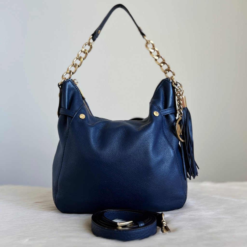 Michael Kors Navy Leather Tassel Charm Detail 2 Way Shoulder Bag