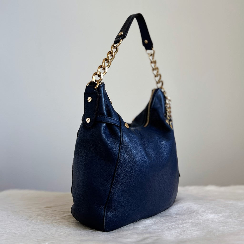 Michael Kors Navy Leather Tassel Charm Detail 2 Way Shoulder Bag