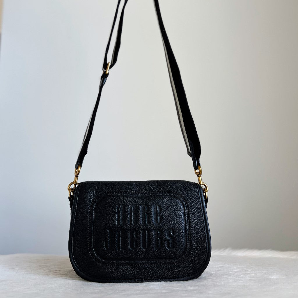 Marc Jacobs Black Leather Embossed Flap Crossbody Shoulder Bag Excellent