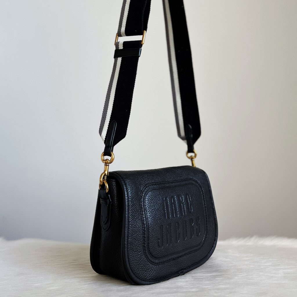 Marc Jacobs Black Leather Embossed Flap Crossbody Shoulder Bag Excellent