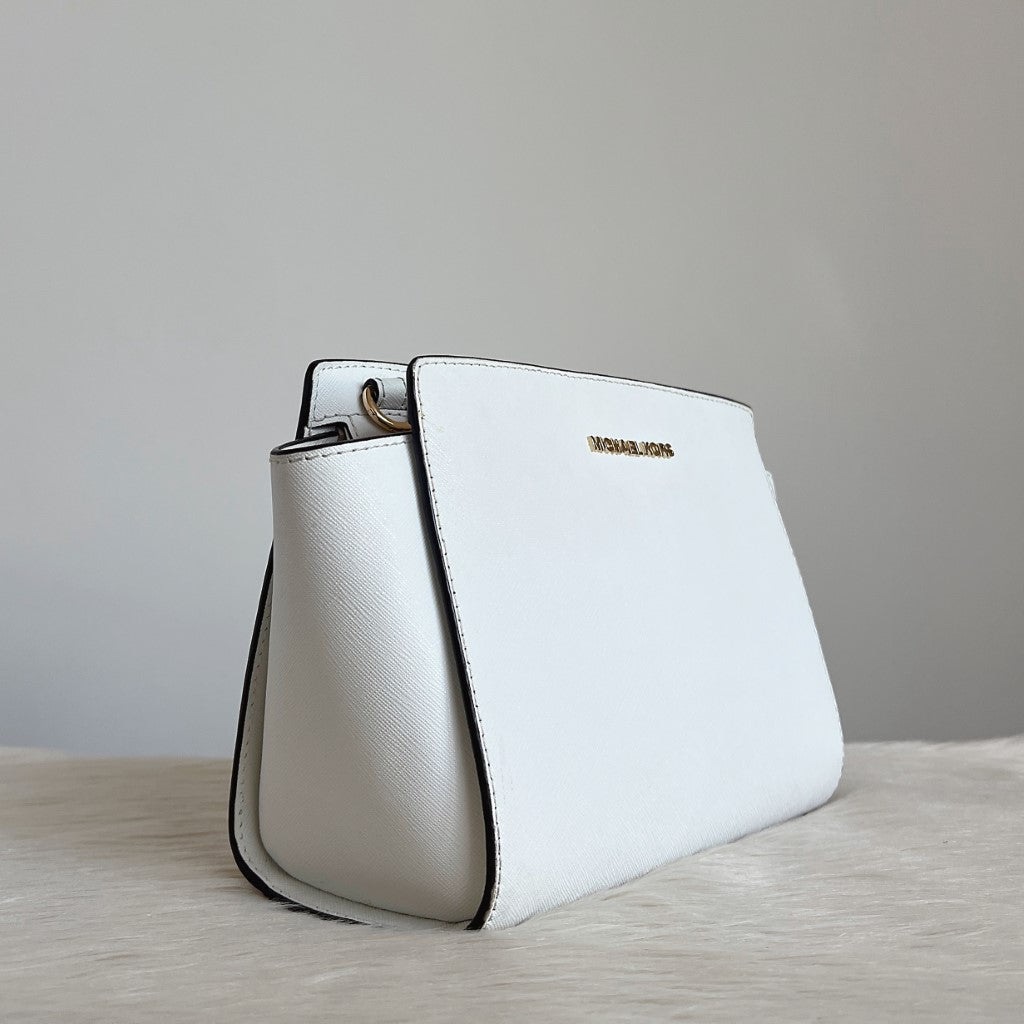 Michael Kors White Leather Selma Crossbody Shoulder Bag