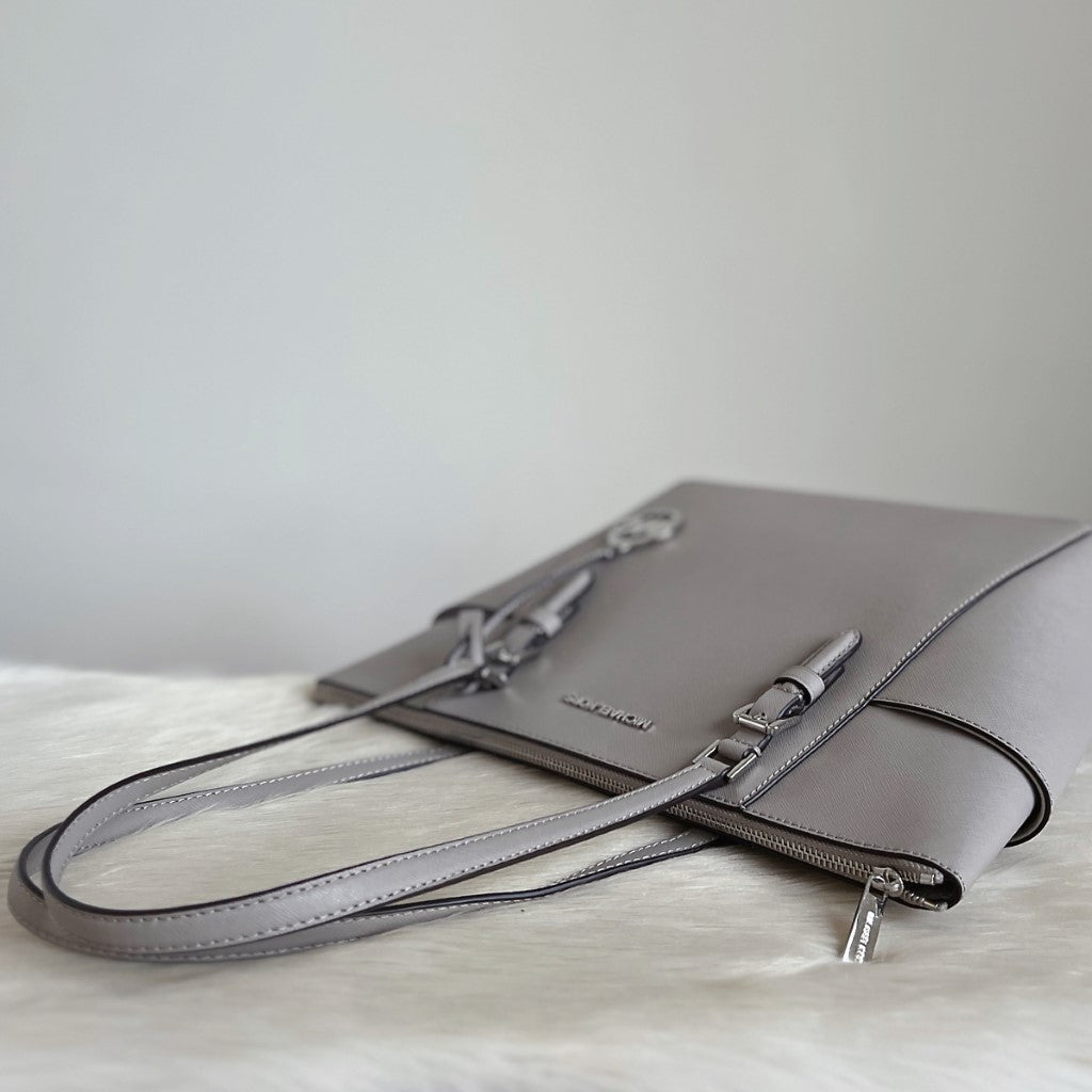 Michael Kors Grey Leather MK Charm Career Shoulder Bag