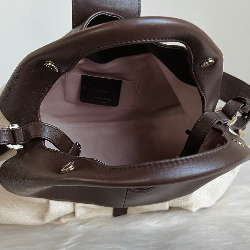 Bvlgari Chocolate Leather Trim Signature Ring Detail 2 Way Shoulder Bag